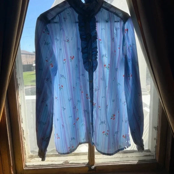 Striped Floral Ruffle Blouse - Picture 2 of 3